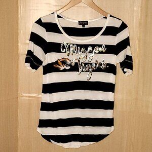 Gameday University Of Missouri Womens Black White Stripe Animal Print Top Small